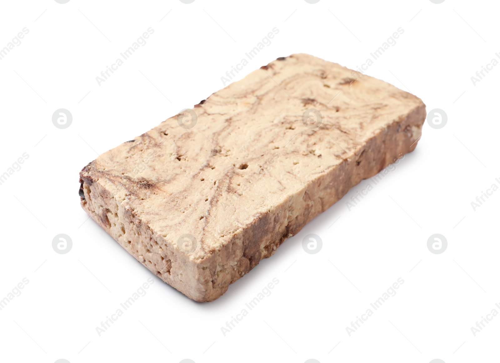 Photo of Piece of tasty chocolate halva isolated on white