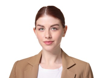 Photo of Portrait of confident businesswoman on white background