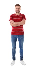 Photo of Full length portrait of young man on white background