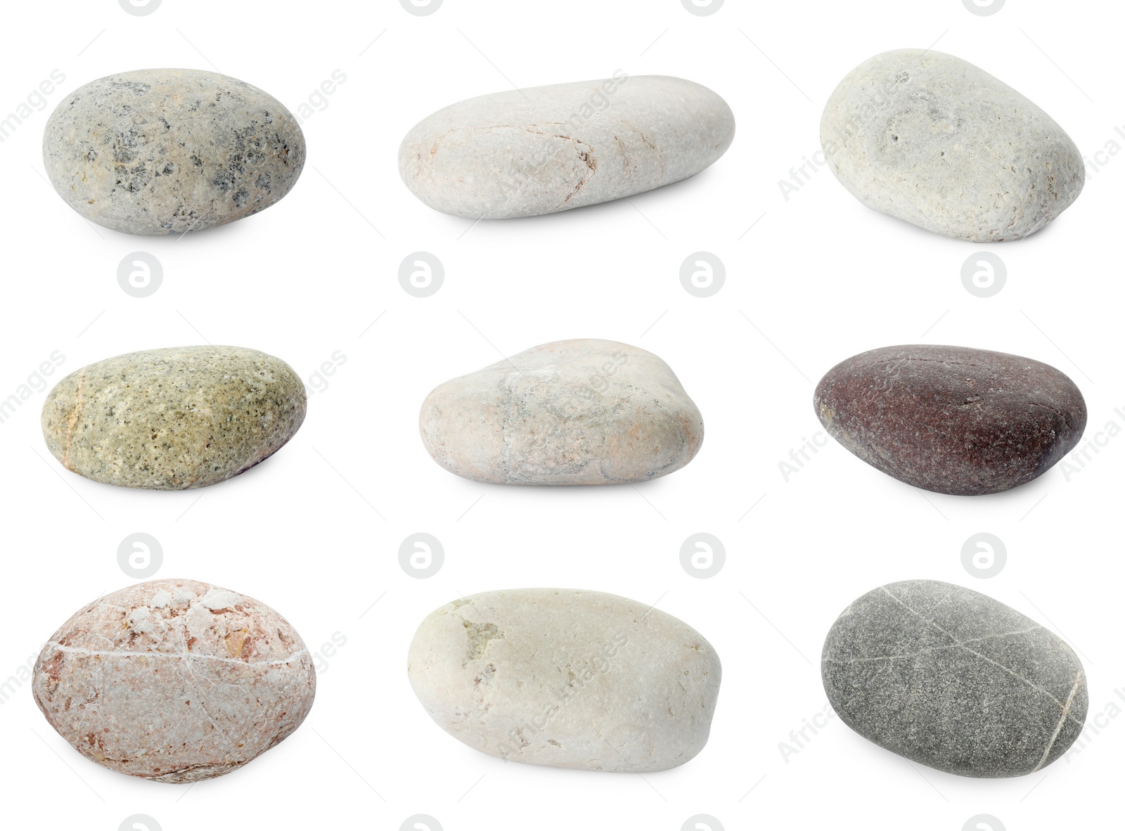 Image of Sea pebbles. Different stones isolated on white, set