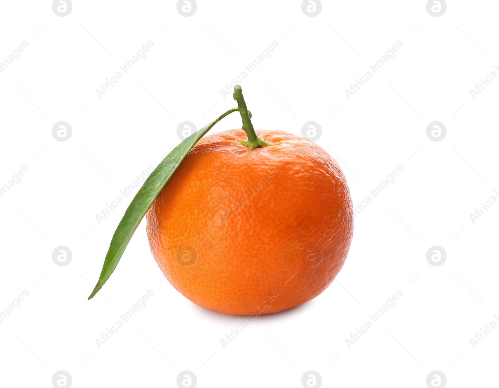 Photo of Whole fresh tangerine with green leaf isolated on white