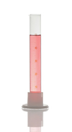 Graduated cylinder with red liquid isolated on white