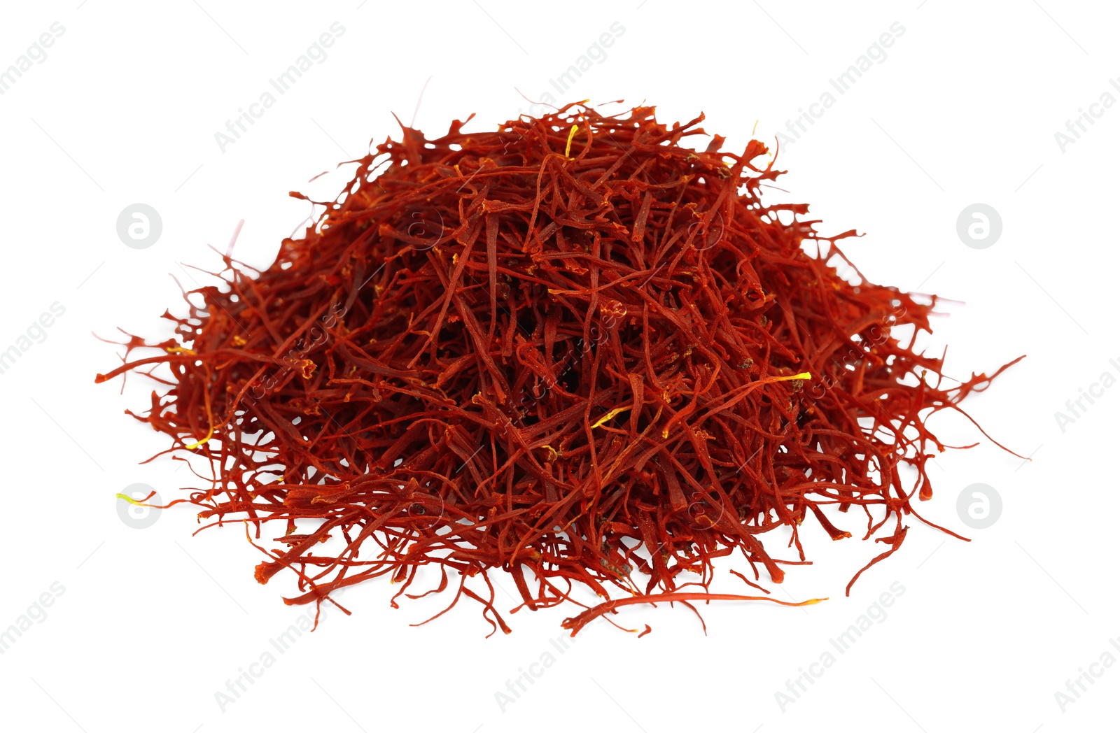 Photo of Pile of dried red saffron isolated on white