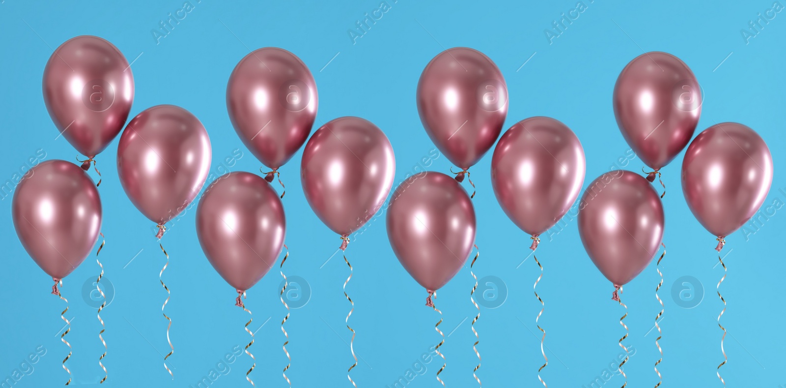 Image of Set of color balloons on blue background