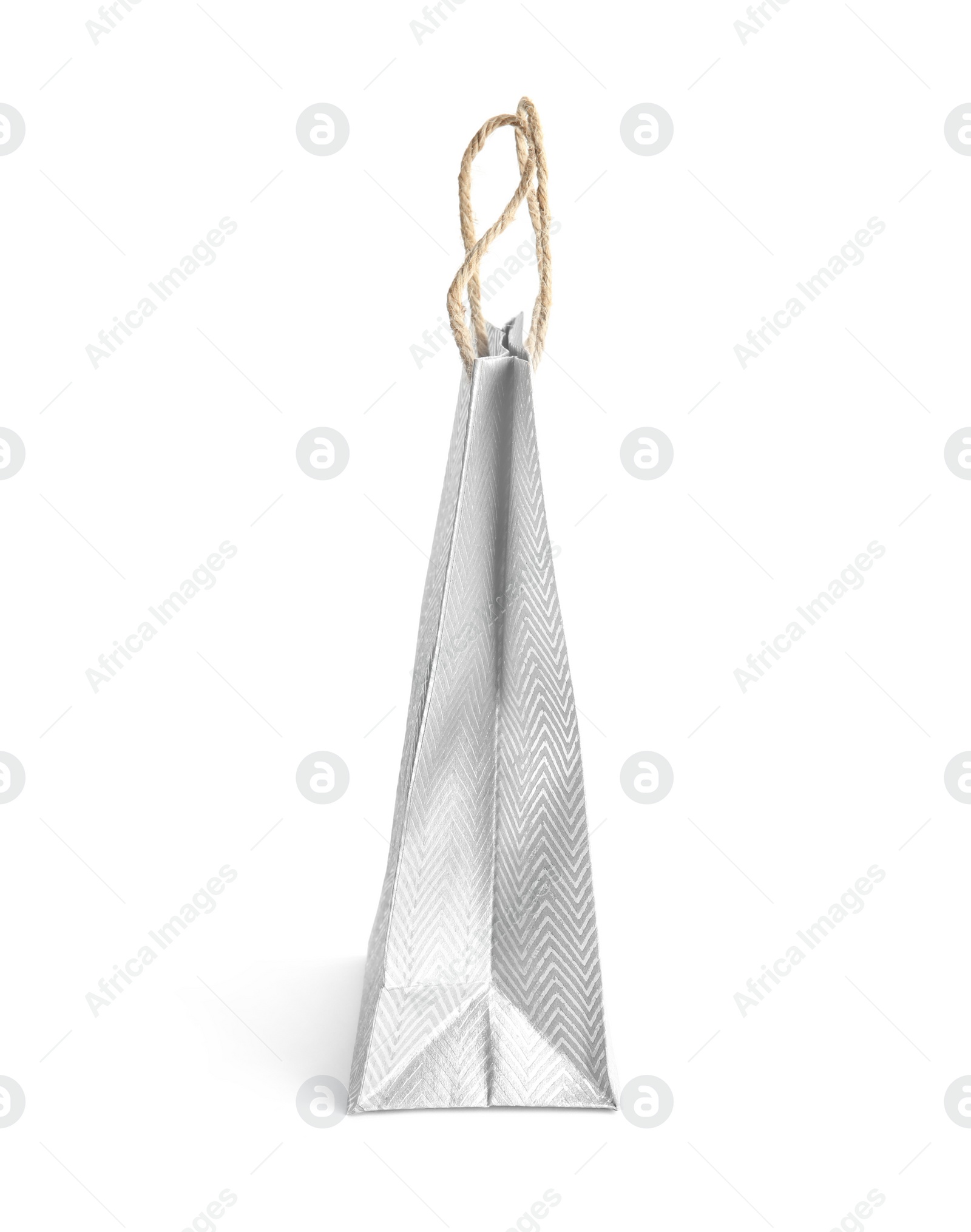 Photo of Silver paper shopping bag isolated on white