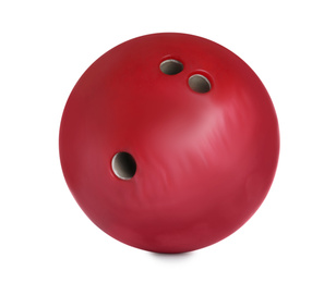 Photo of Modern red bowling ball isolated on white