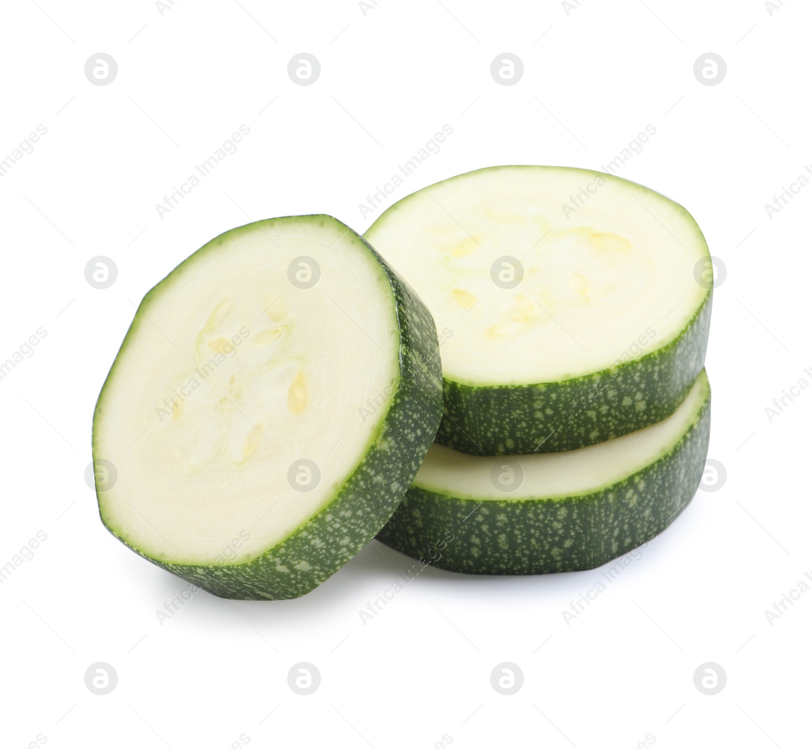 Photo of Cut green ripe zucchini isolated on white