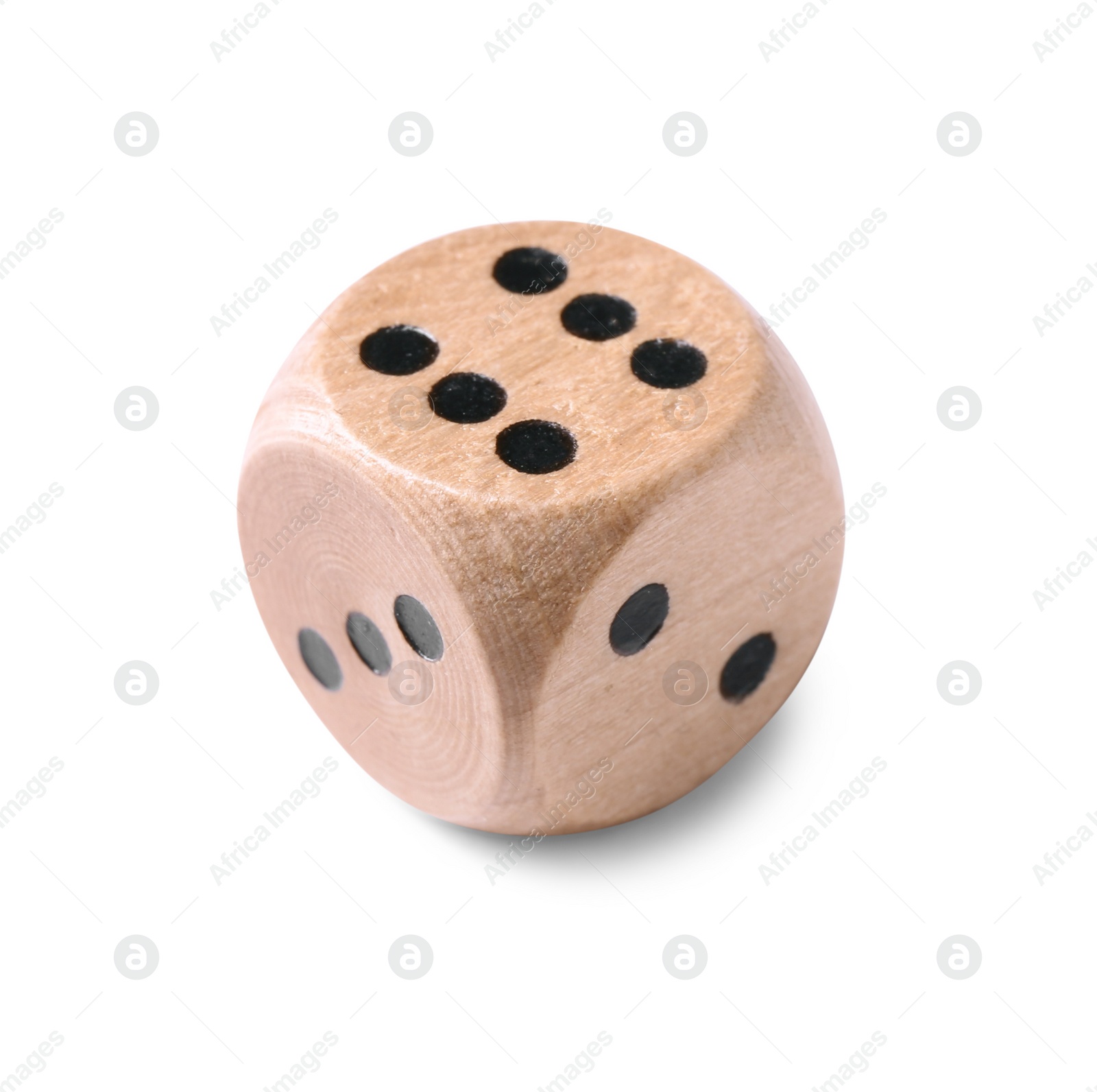 Photo of One wooden game dice isolated on white