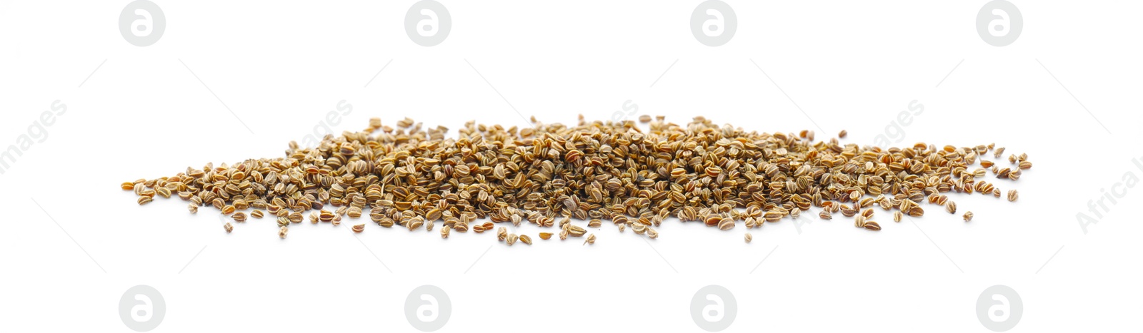 Photo of Pile of celery seeds isolated on white