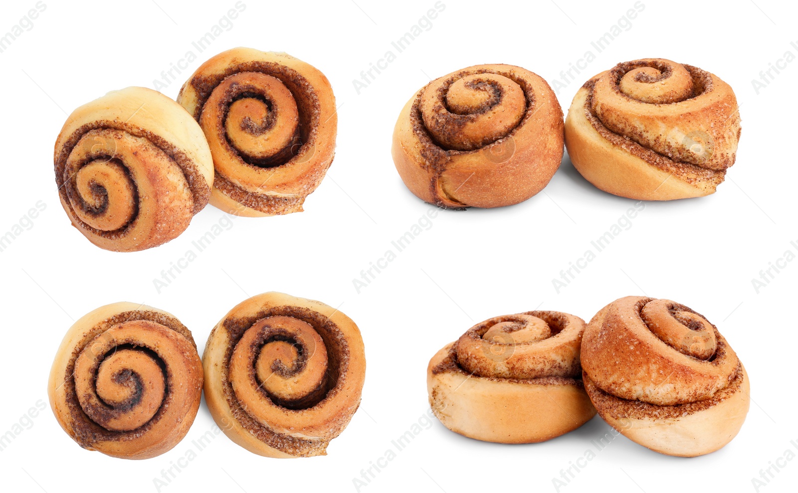 Image of Tasty cinnamon rolls isolated on white, set