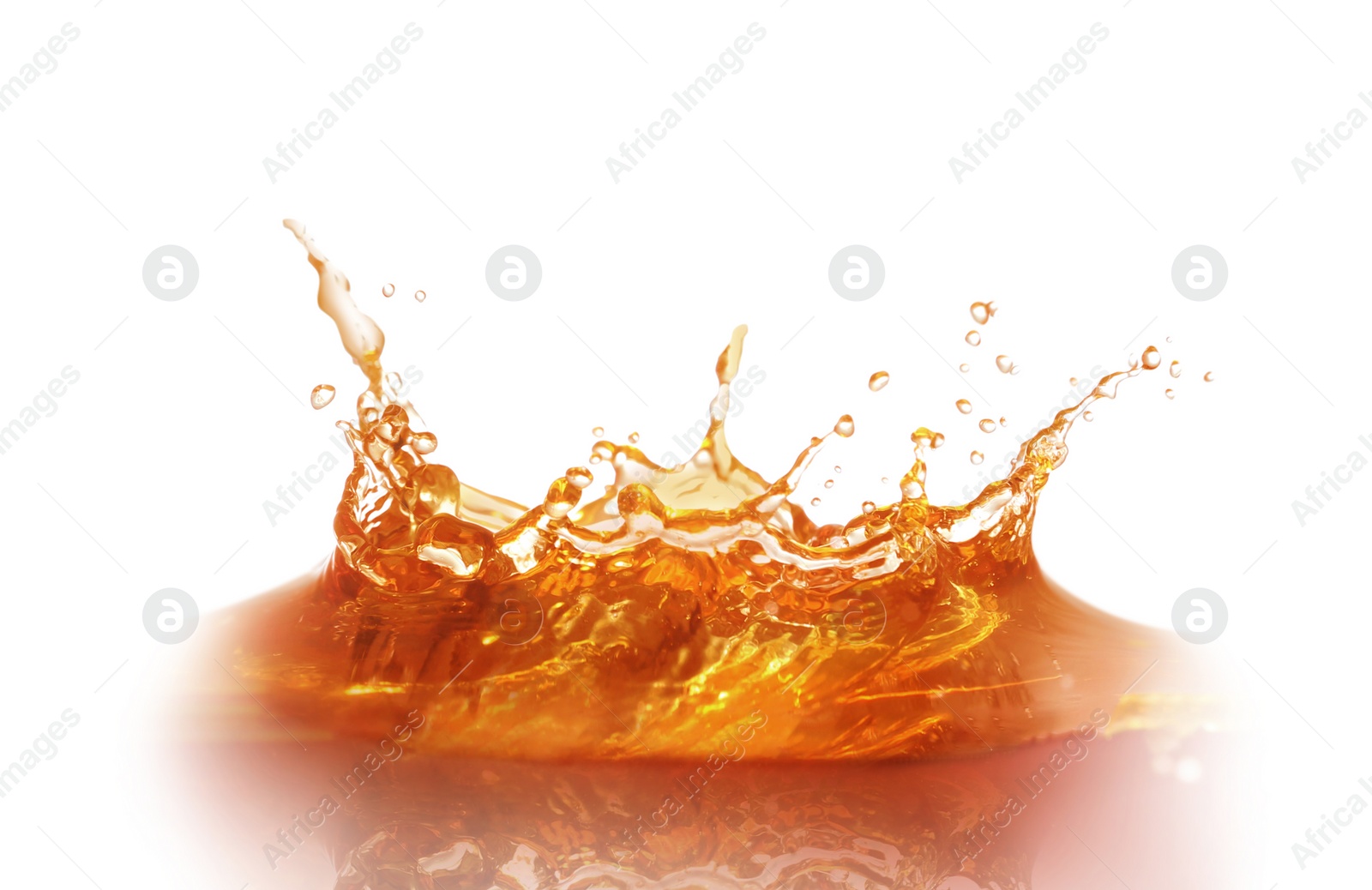 Photo of Splashing tasty fresh juice on white background