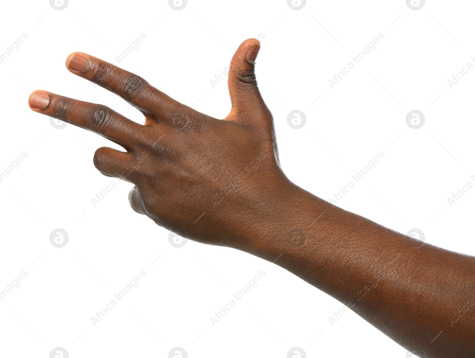 Photo of African-American man showing number TWO on white background, closeup