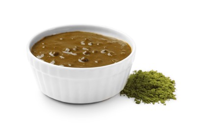 Photo of Henna paste and powder isolated on white