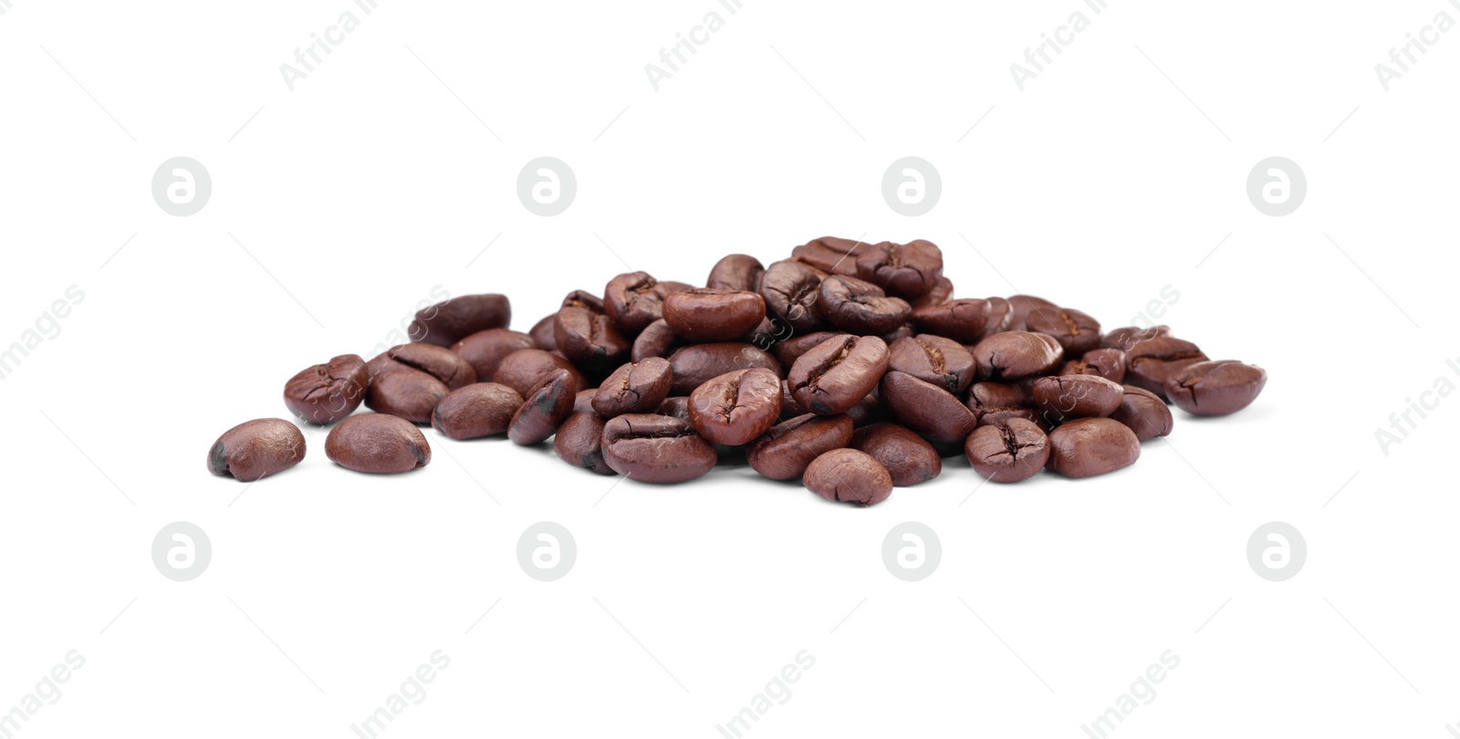 Photo of Pile of roasted coffee beans isolated on white