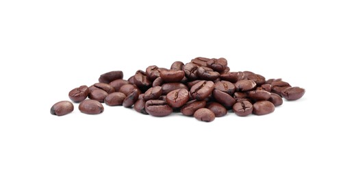 Pile of roasted coffee beans isolated on white