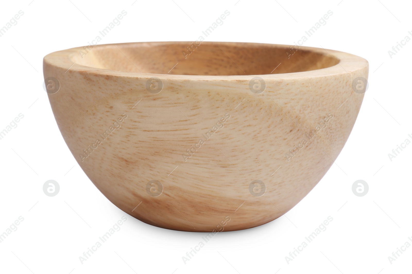 Photo of One new wooden bowl on white background