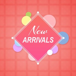 Image of New arrivals flyer design with text on pink patterned background