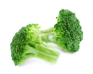 Fresh green broccoli on white background. Edible plant