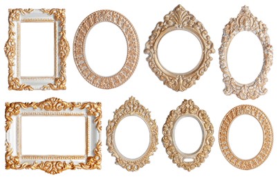 Image of Set of different old fashioned frames on white background