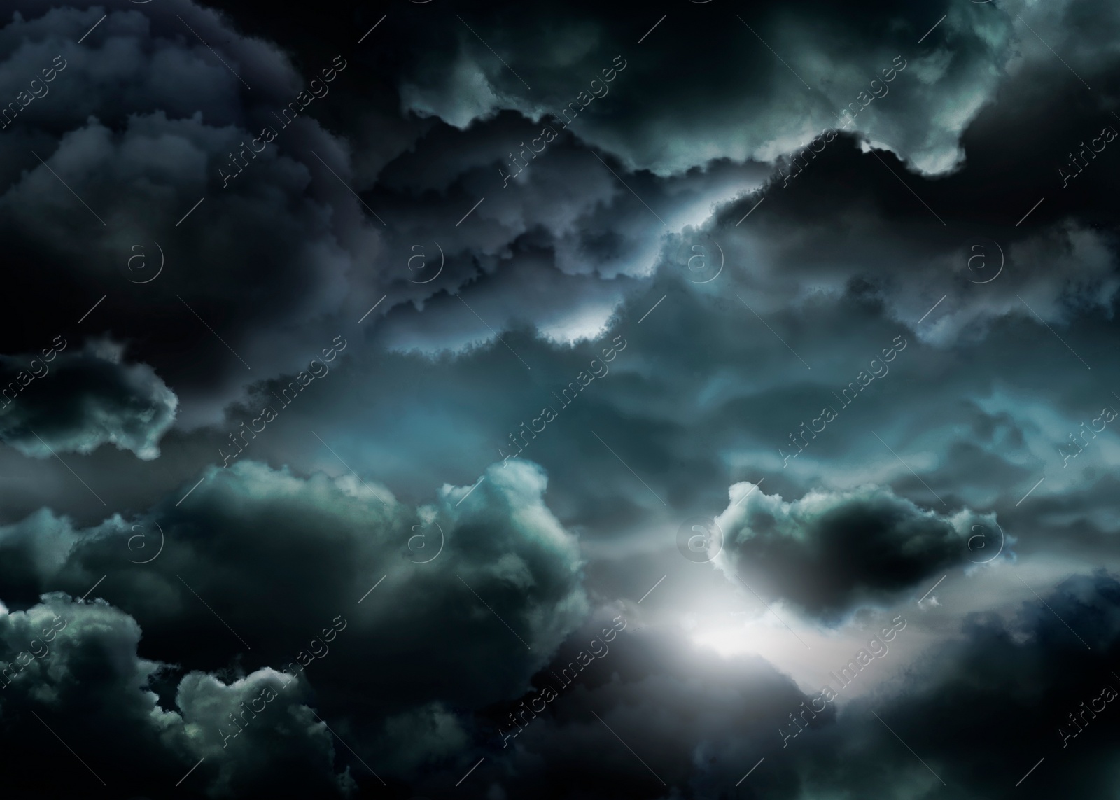 Image of Beautiful view of sky covered with grey thunderclouds