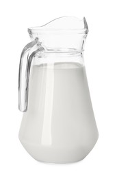Glass jug of fresh milk isolated on white