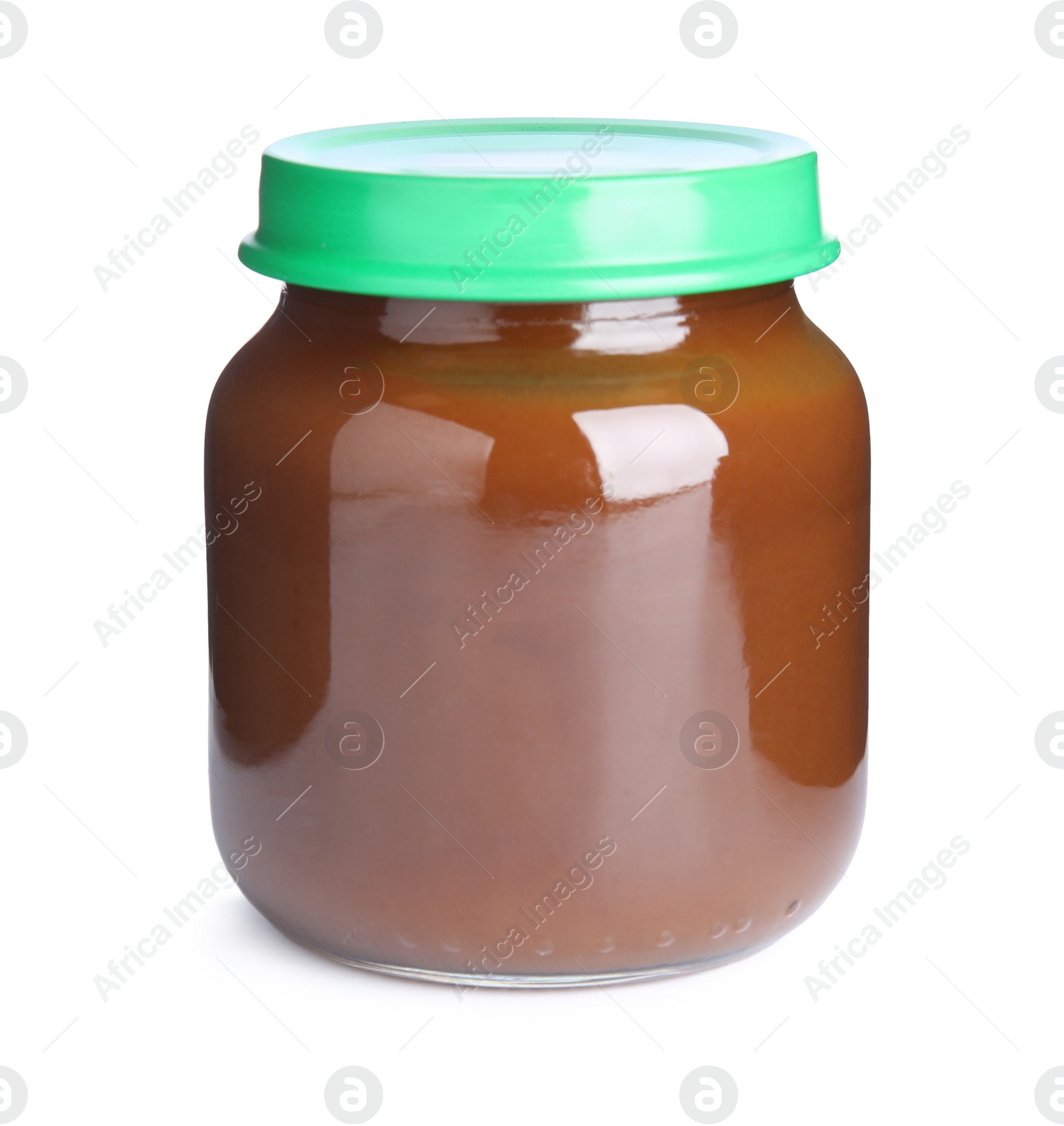 Photo of Jar with baby food isolated on white