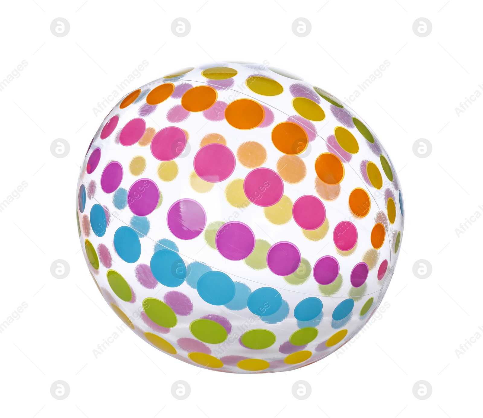 Photo of Colorful inflatable ball isolated on white. Beach accessory