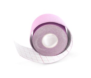 Photo of Violet kinesio tape in roll on white background