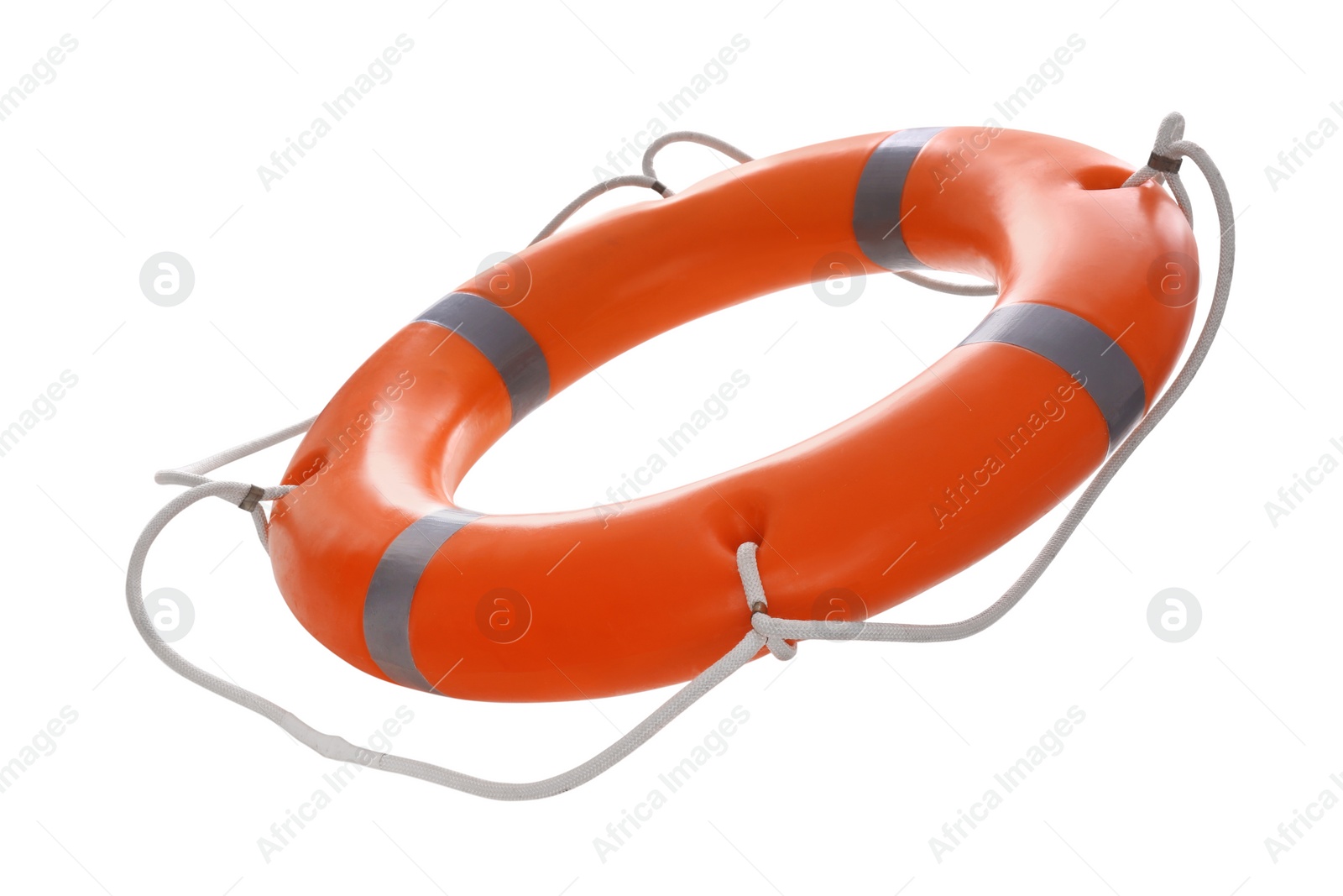 Photo of Orange lifebuoy isolated on white. Rescue equipment