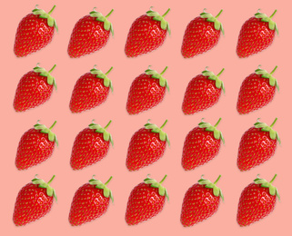 Image of Pattern of strawberries on pale pink background