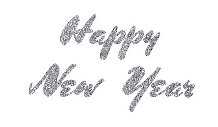 Illustration of Glittery silver text Happy New Year on white background