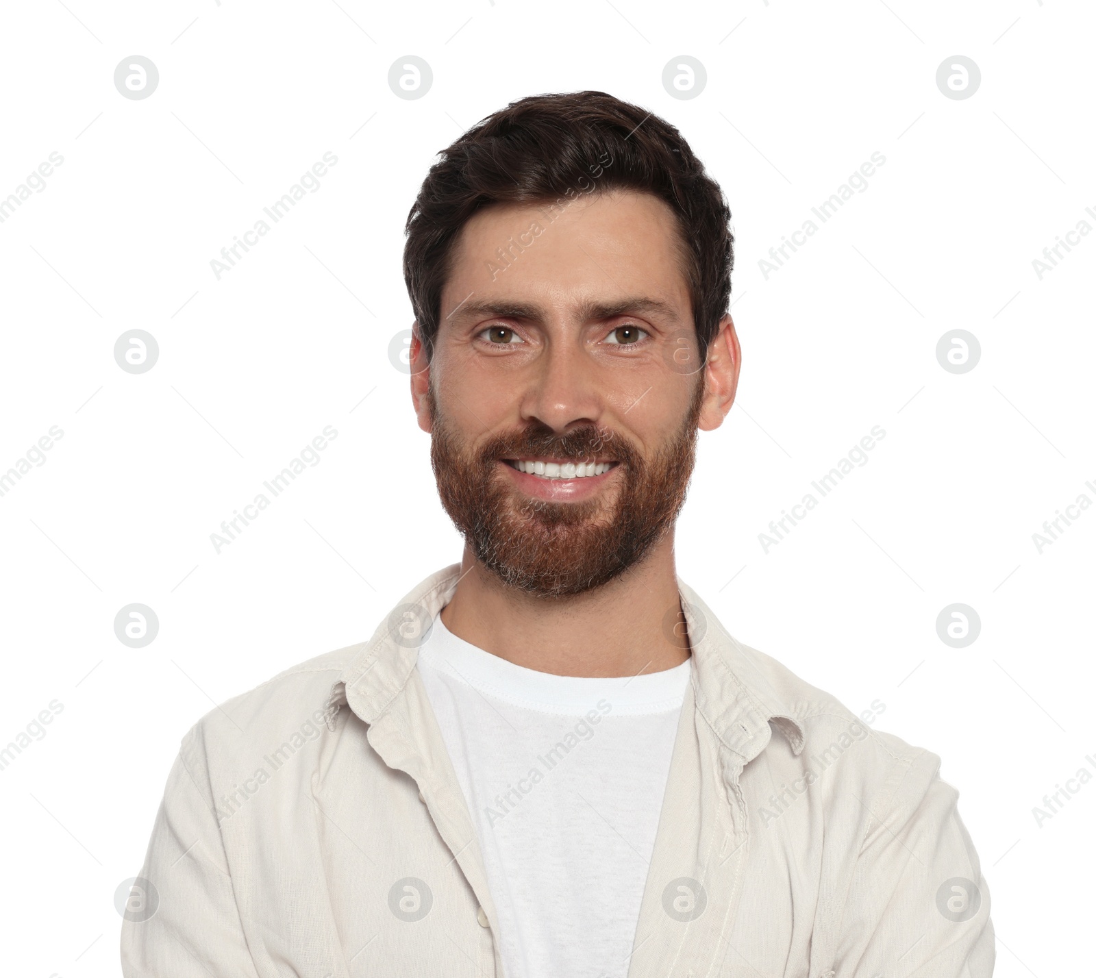 Photo of Portrait of handsome bearded man on white background