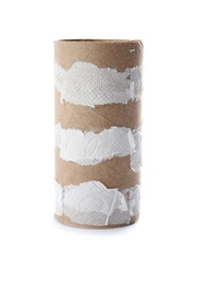 Empty toilet paper roll on white background