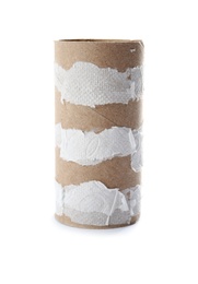 Photo of Empty toilet paper roll on white background