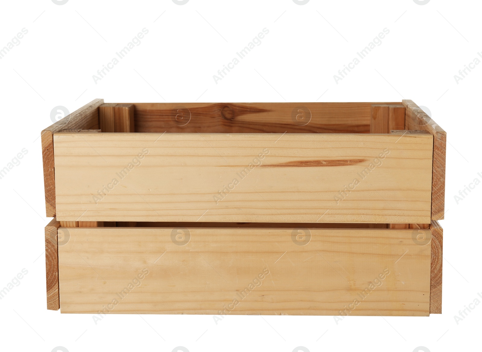 Photo of Wooden crate on white background. Shipping container