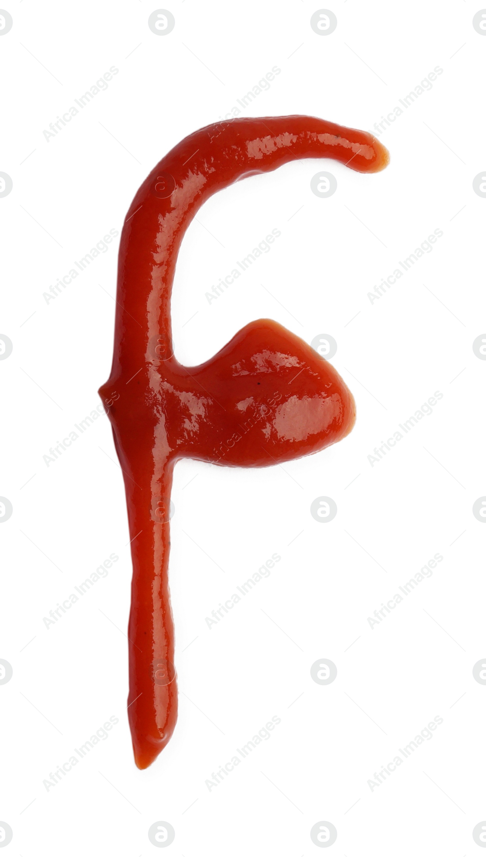 Photo of Letter F written with ketchup on white background