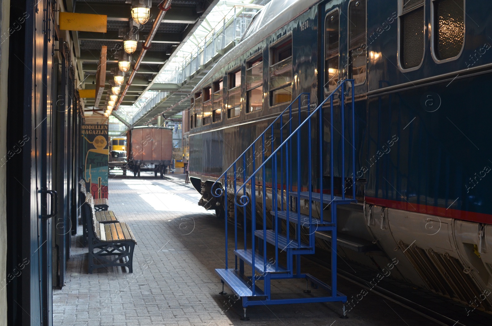 Photo of Utrecht, Netherlands - July 23, 2022: Railway station with wagons on display in Spoorwegmuseum
