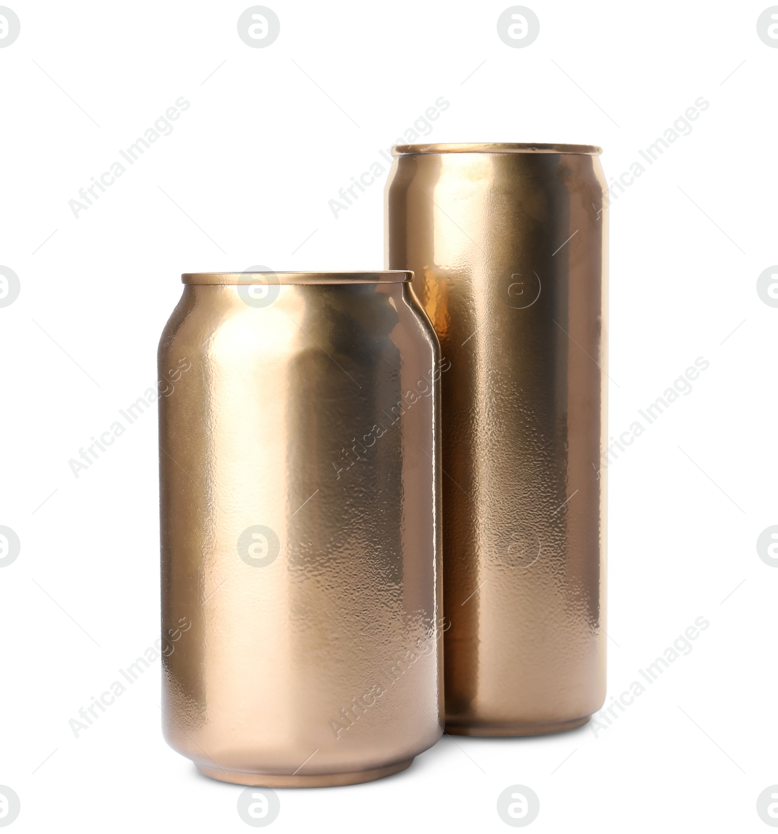 Photo of Aluminium cans of beverage on white background