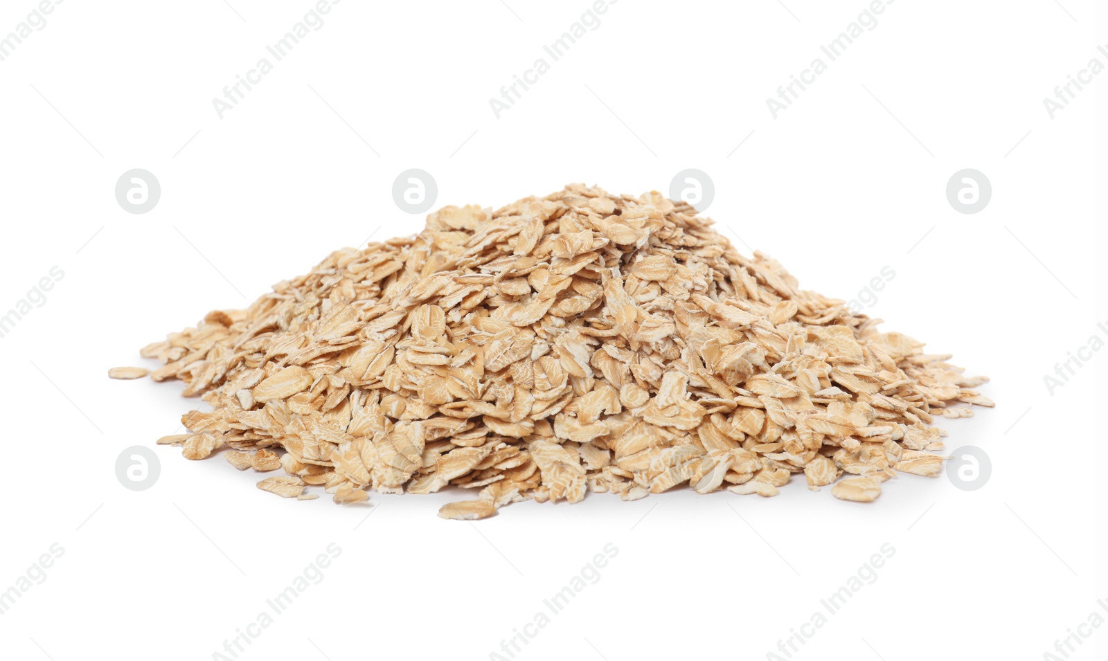 Photo of Pile of rolled oats isolated on white