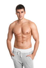 Photo of Man with sexy body on white background