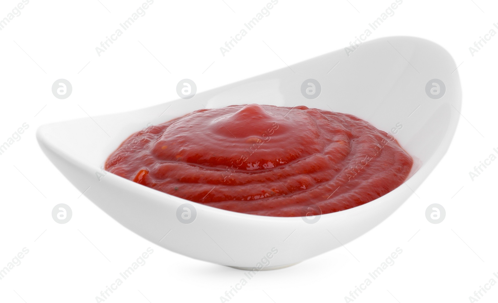 Photo of Tasty ketchup isolated on white. Tomato sauce