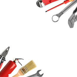 Image of Set with different construction tools on white background