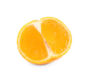 Photo of Cut fresh juicy tangerine isolated on white
