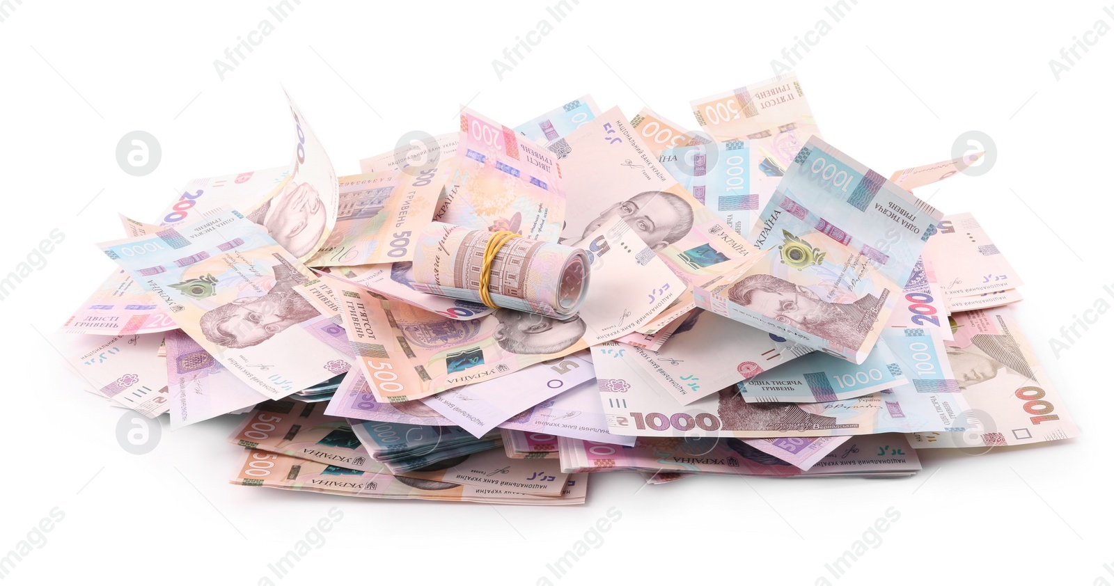 Photo of Ukrainian money on white background. National currency