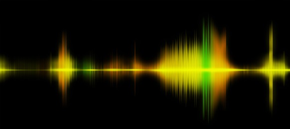 Image of Illustration of dynamic sound wave on black background. Banner design