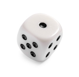 Photo of One dice isolated on white. Game cube