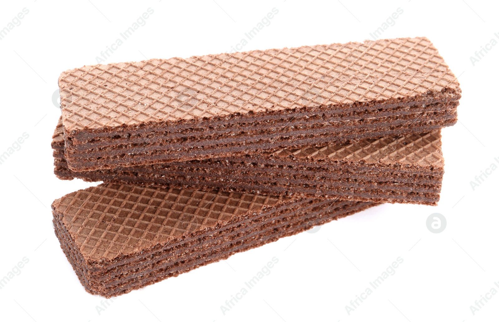 Photo of Delicious crispy wafers on white background. Sweet food