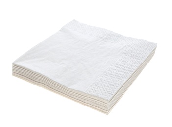 Photo of Stack of clean paper tissues on white background