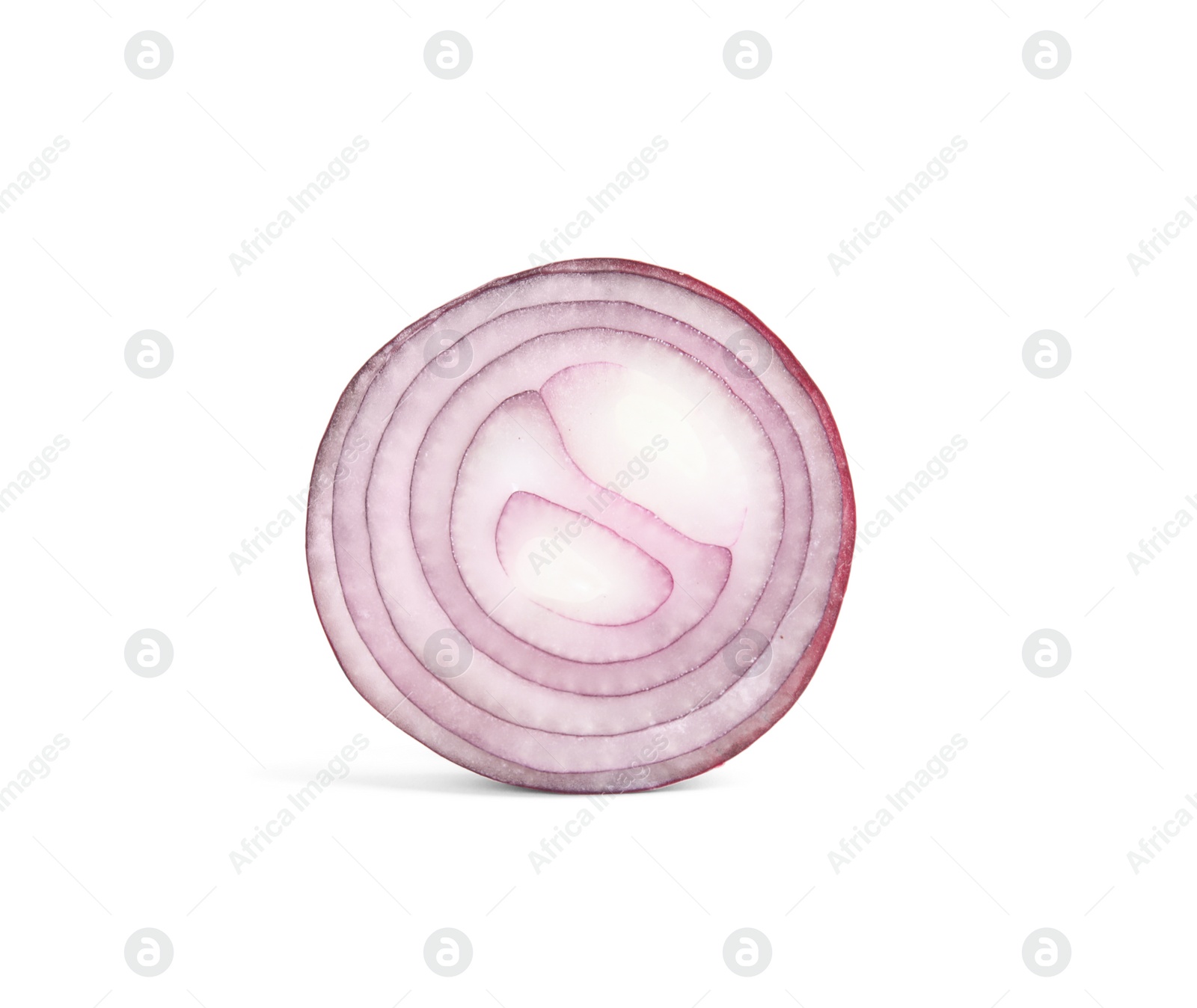 Photo of Fresh slice of red onion on white background