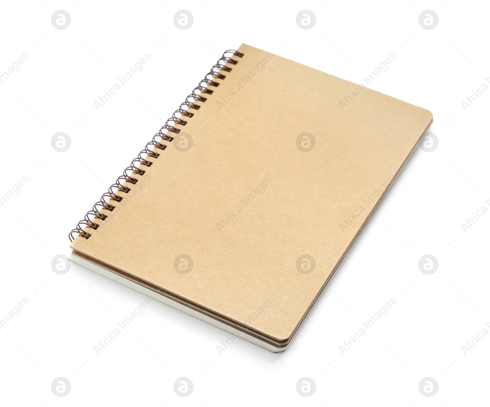 Photo of One notebook with kraft cover isolated on white